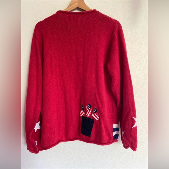 The Quaker Factory American Flag USA 4th of July Cardigan Sweater SZ LARGE stars - Picture 4 of 5